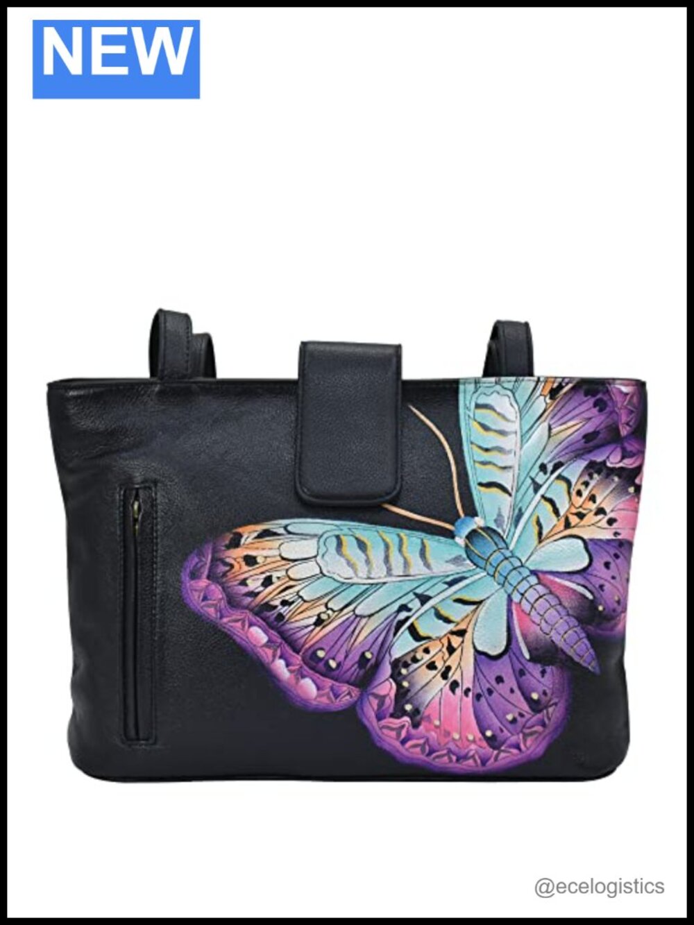 Hand Painted Genuine Leather Medium Tote with Top Zip